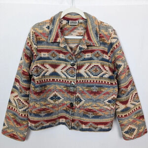 Vintage 90s CHICOS M Blanket Tapestry Jacket Coat Southwestern Tribal Button Up
